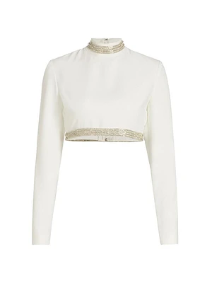 Beaded-Trim Crepe Crop Top