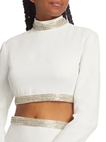 Beaded-Trim Crepe Crop Top