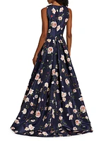 Floral Faille Sleeveless Gown