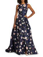 Floral Faille Sleeveless Gown