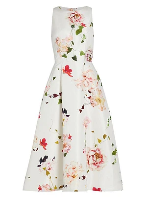 Faille Floral Sleeveless Midi-Dress