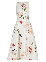 Faille Floral Sleeveless Midi-Dress