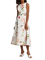 Faille Floral Sleeveless Midi-Dress