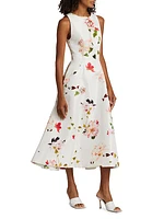 Faille Floral Sleeveless Midi-Dress