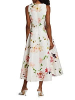 Faille Floral Sleeveless Midi-Dress