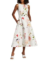 Faille Floral Sleeveless Midi-Dress