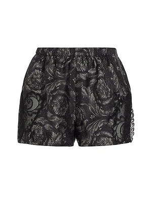 Barocco Print Silk Lace Pajama Shorts