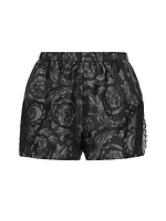 Barocco Print Silk Lace Pajama Shorts