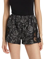 Barocco Print Silk Lace Pajama Shorts