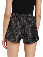 Barocco Print Silk Lace Pajama Shorts