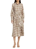 Printed Silk Collared Belted Shirtdress