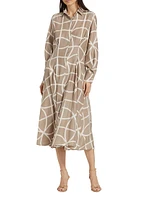 Printed Silk Collared Belted Shirtdress