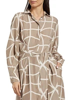 Printed Silk Collared Belted Shirtdress