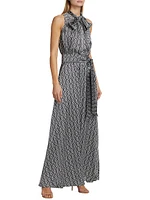 Graphic Print Silk Sleeveless Maxi Dress