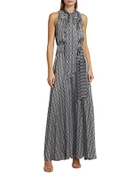 Graphic Print Silk Sleeveless Maxi Dress