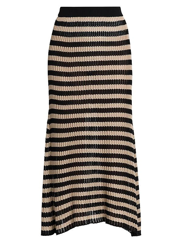 Striped Knit Silk Midi-Skirt