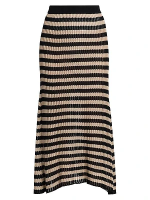 Striped Knit Silk Midi-Skirt