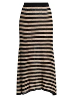 Striped Knit Silk Midi-Skirt