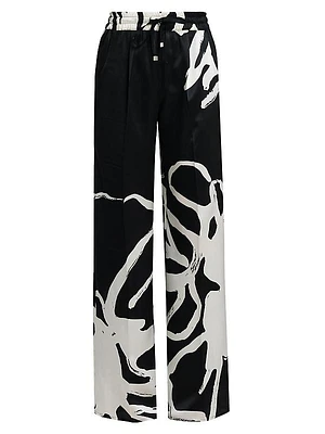 Printed Silk Drawstring Pants