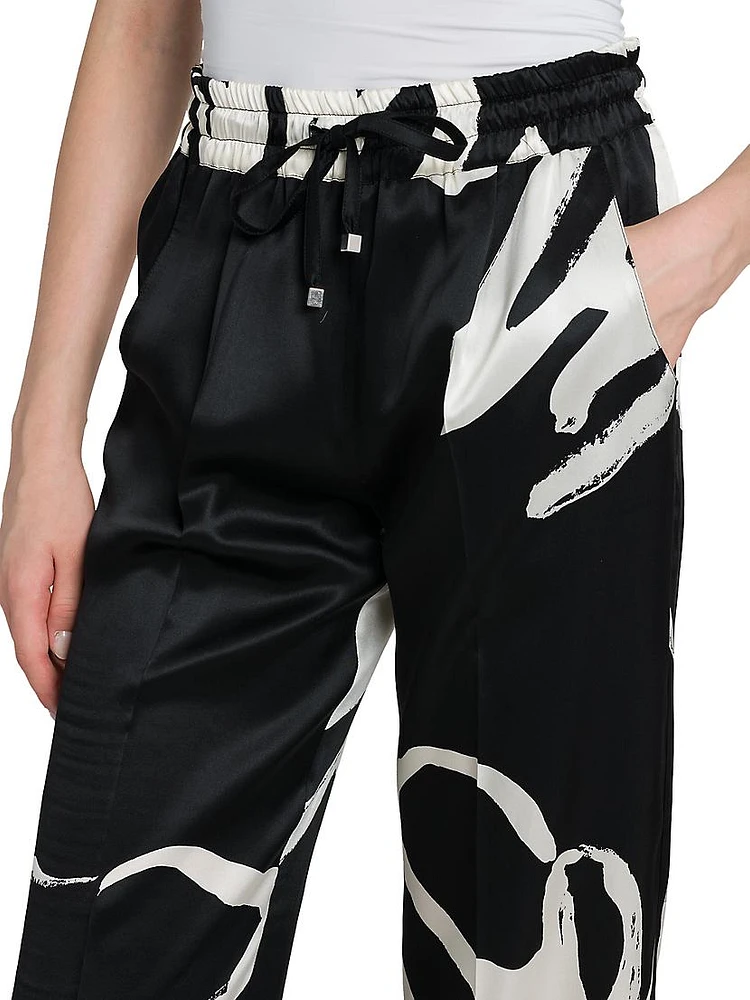 Printed Silk Drawstring Pants