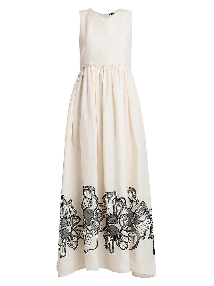 Sleeveless Floral Linen Maxi Dress