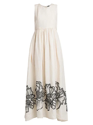 Sleeveless Floral Linen Maxi Dress