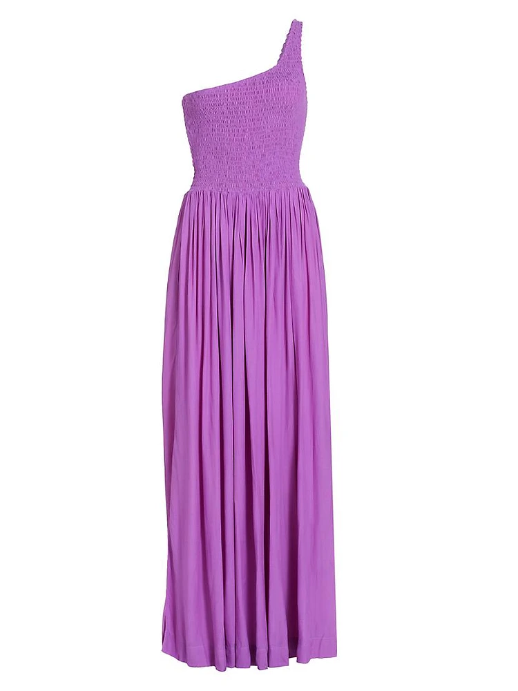 Smocked One-Shoulder Maxi Dress