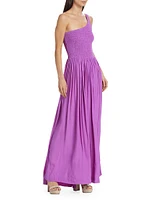 Smocked One-Shoulder Maxi Dress