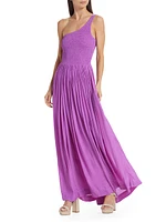 Smocked One-Shoulder Maxi Dress