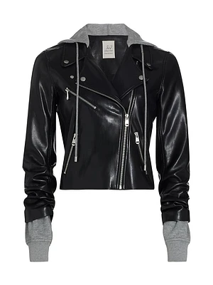 Evie Faux Leather Hooded Moto Jacket