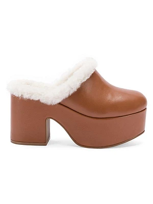 Miso 90MM Shearling-Lined Leather Platform Clogs