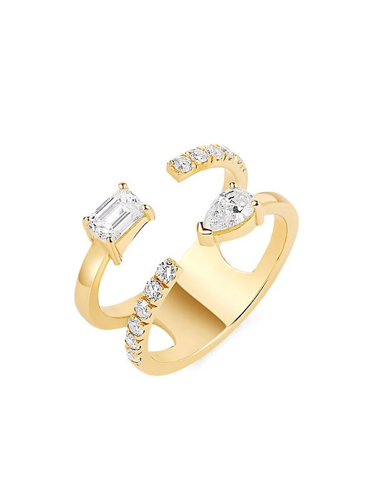 Multishape 14K Yellow Gold & 0.55 TCW Diamond Two-Row Ring