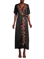 Lilith Embroidered Wrap Midi-Dress