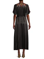 Lilith Embroidered Wrap Midi-Dress