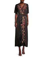 Lilith Embroidered Wrap Midi-Dress