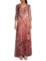 Cardinal Embroidered Mesh Maxi Dress