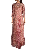 Cardinal Embroidered Mesh Maxi Dress