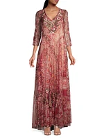 Cardinal Embroidered Mesh Maxi Dress