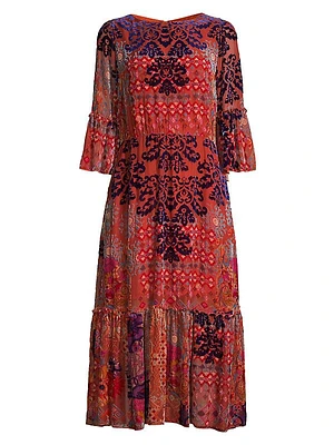 Syriah Patchwork Velvet Midi-Dress