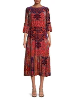 Syriah Patchwork Velvet Midi-Dress