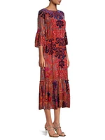 Syriah Patchwork Velvet Midi-Dress