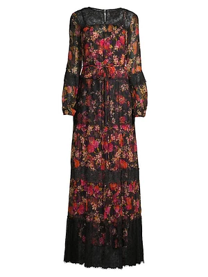 Silk Floral Lace Maxi Dress