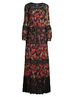 Silk Floral Lace Maxi Dress