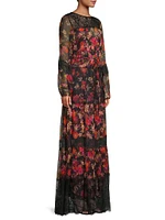 Silk Floral Lace Maxi Dress