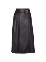 Faux Leather Belted Midi-Skirt