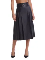 Faux Leather Belted Midi-Skirt