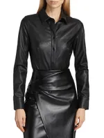 Faux Leather Shirt Bodysuit