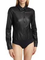 Faux Leather Shirt Bodysuit