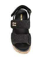 70MM Logo Raffia Platform Sandals