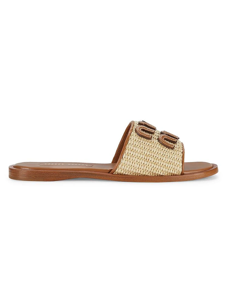 Logo Raffia Slip-On Sandals